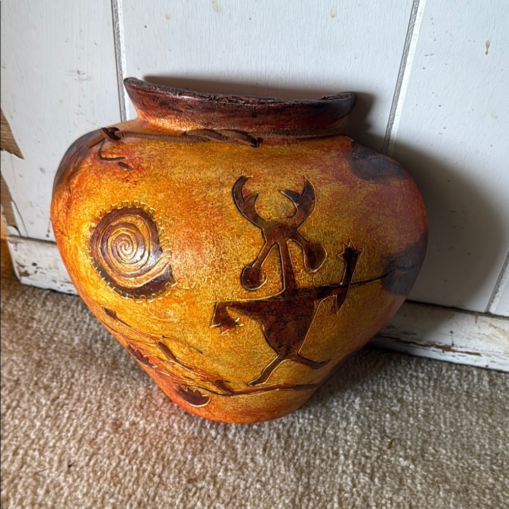 Handcrafted Terracotta Vase with Tribal Design wall decor